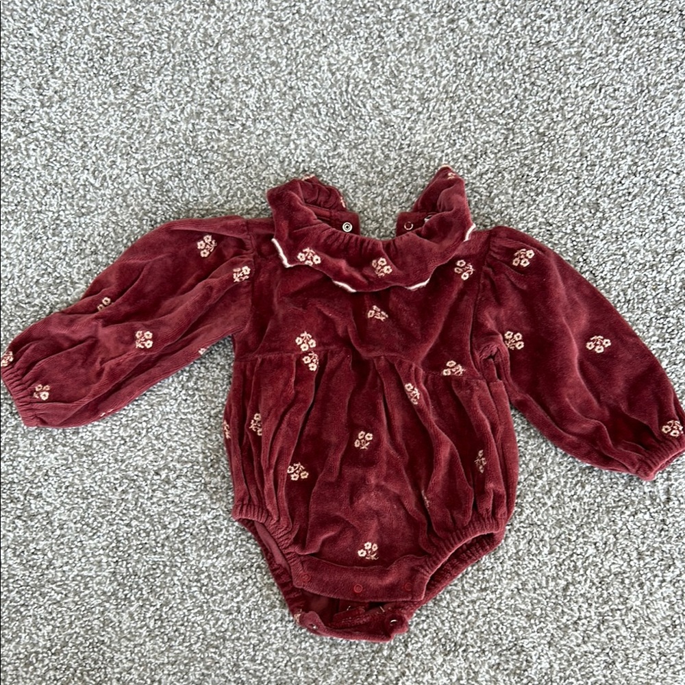 Burgundy Velour Bubble Romper